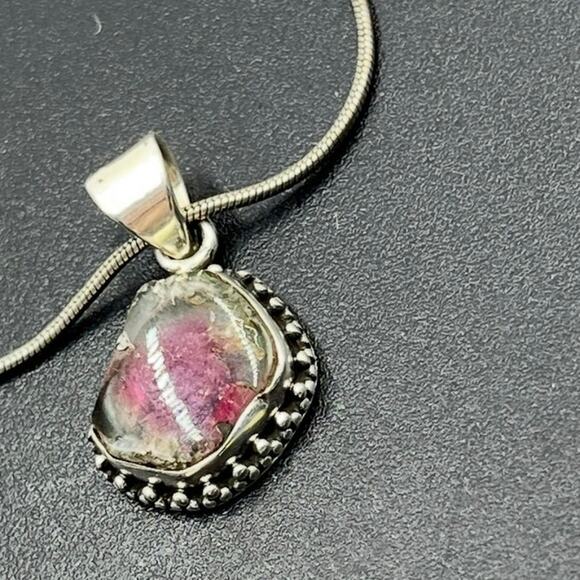Sterling Silver 925 Watermelon
Tourmaline Pendant Necklace
16" Chain Bezel - Picture 3 of 15